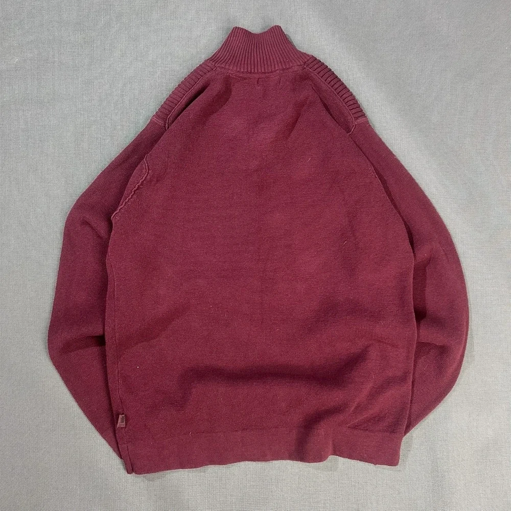 IZOD Y2K Quarter Snap Sweater Mens M Burgundy Maroon 100% Cotton Pullover
